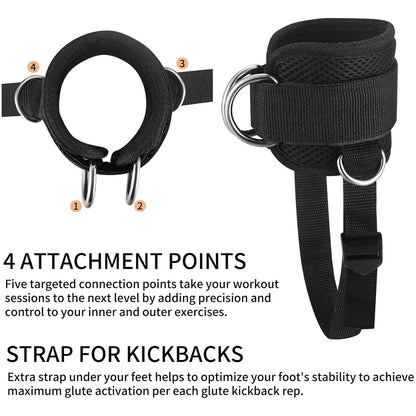 Black exercise strap with attachment points on a white background