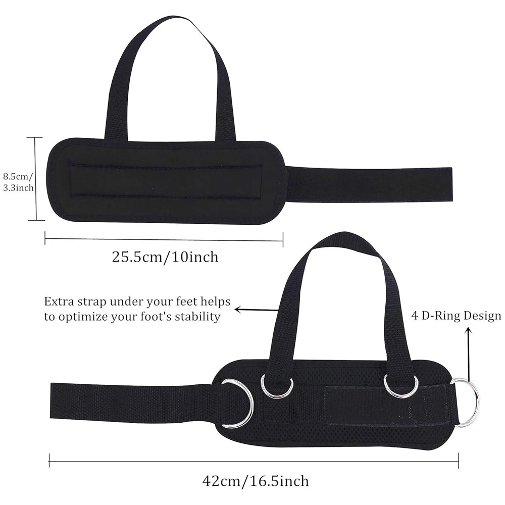 Black ankle support brace with measurements and design features on a white background