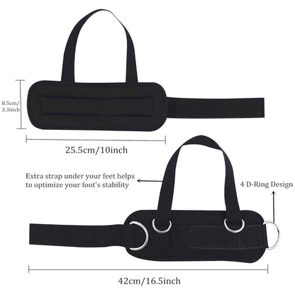 Black ankle support brace with measurements and design features on a white background