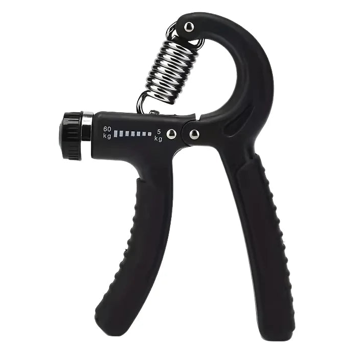 Black hand grip with rubber grip feature on a white background