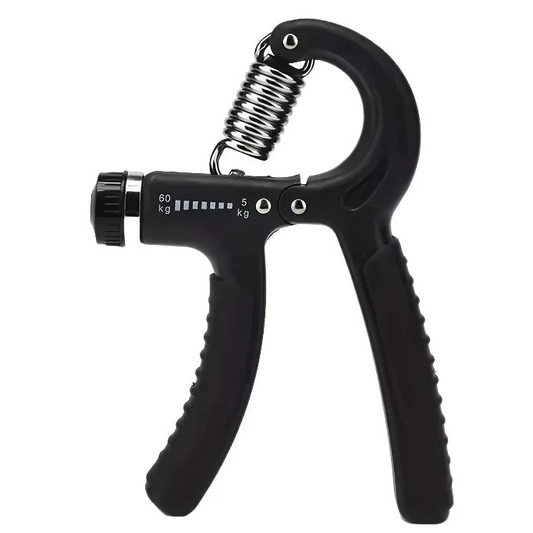 Black hand grip with rubber grip feature on a white background