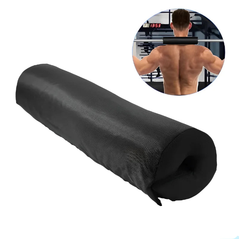 Black neck shoulder protector with a man using it inset on a white background