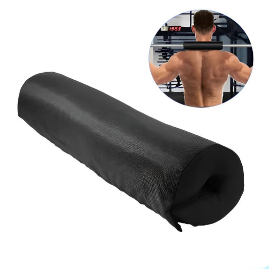 Black neck shoulder protector with a man using it inset on a white background